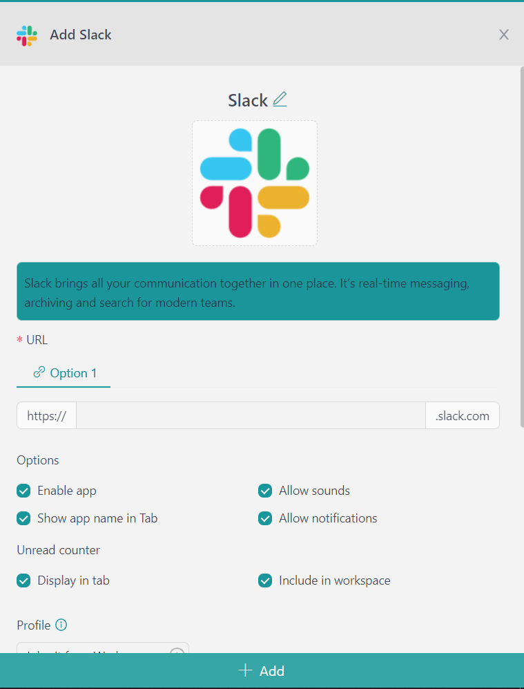 Add Slack app Desktop Hub