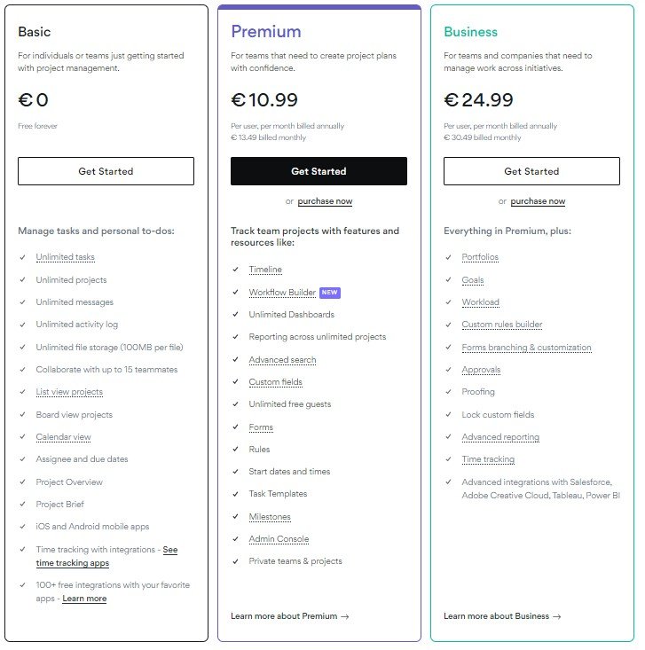 Asana vs Monday pricing