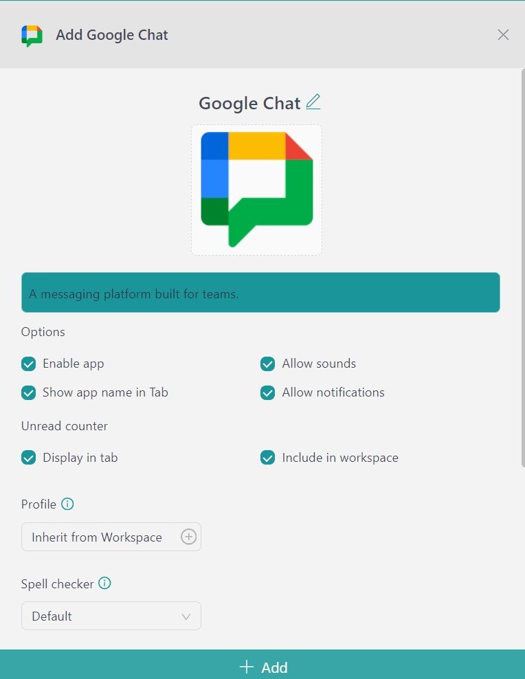 configure google chat in Desktop Hub