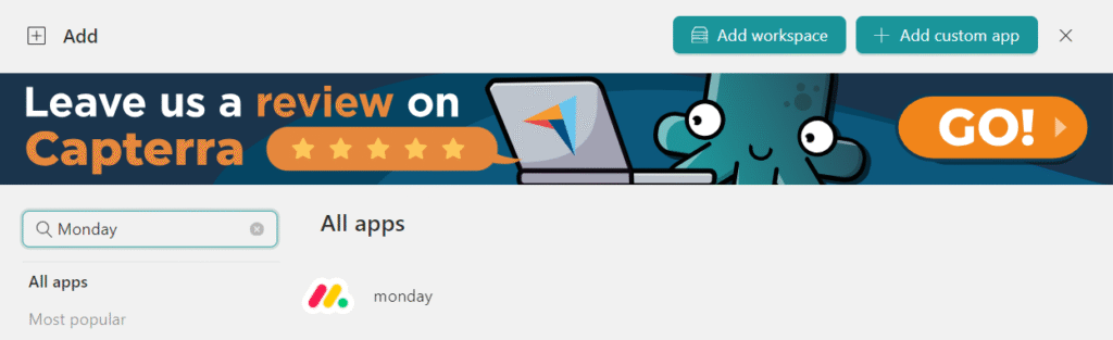 Add Monday on Desktop Hub