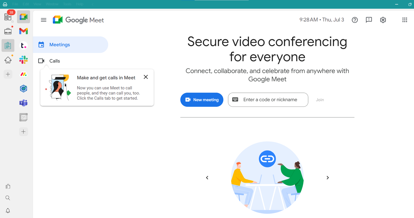 Google Meet as a desktop app on Desktop Hub
