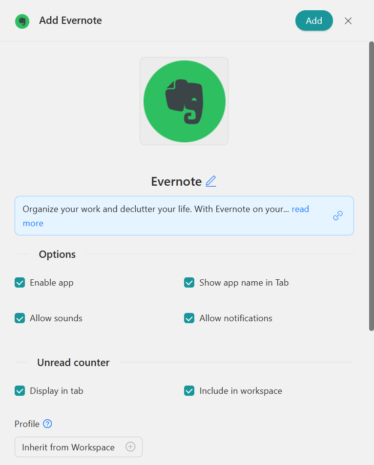 Configure Evernote in Desktop Hub