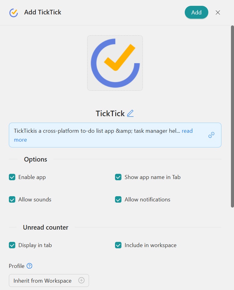 Configure TickTick on Desktop Hub