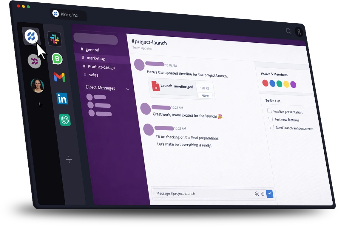 Desktop Hub desktop workspace with multiple work apps and accounts