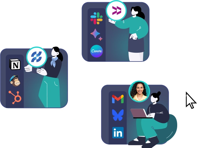 Desktop Hub desktop workspace with web apps organized by context