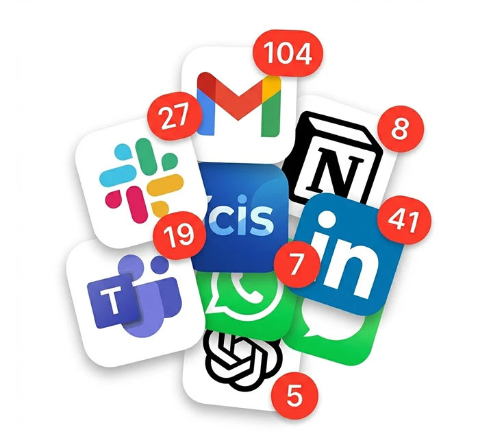 Team work apps and accounts organized in Desktop Hub